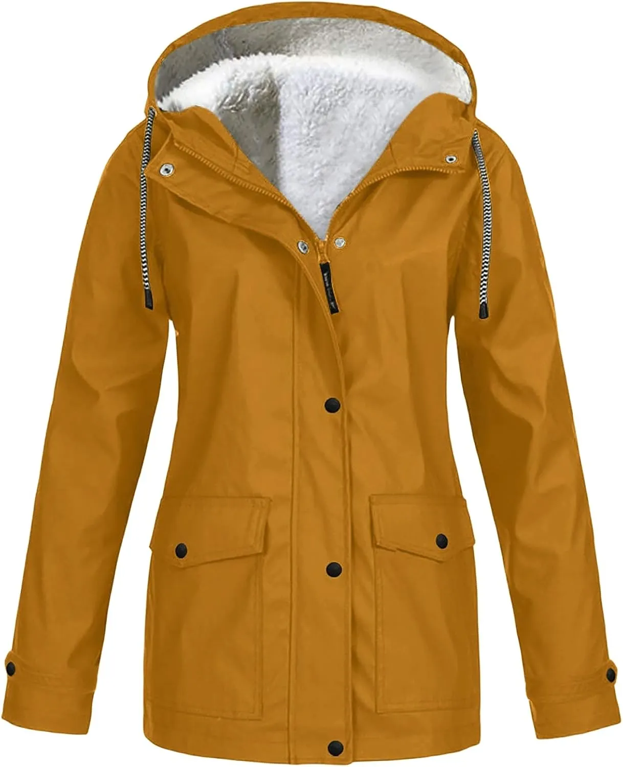 Raincoats for Women with Hood Fleece Lined Windbreaker Jacket Lightweight Hooded Rain Coat Waterproof Jacket