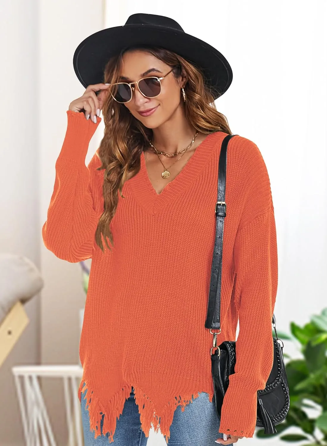 RANPHEE Womens Slouchy Long Sleeve Sweaters Fall Off The Shoulder Cute Baggy Pullover Sweater