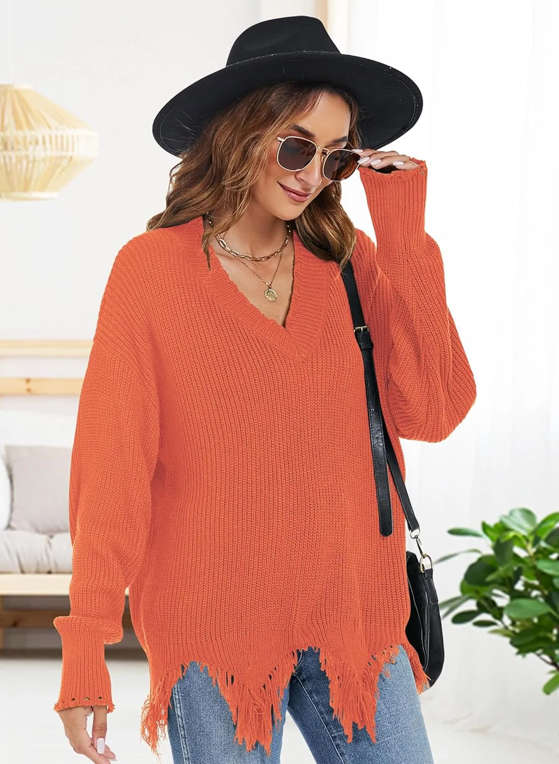 RANPHEE Womens Slouchy Long Sleeve Sweaters Fall Off The Shoulder Cute Baggy Pullover Sweater