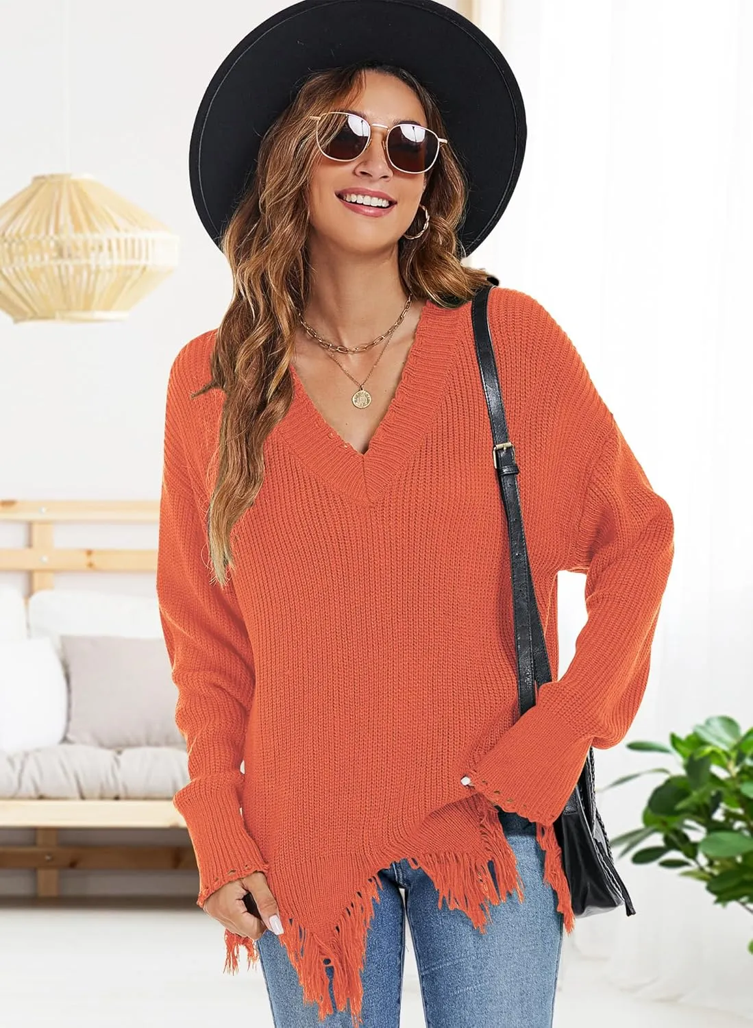 RANPHEE Womens Slouchy Long Sleeve Sweaters Fall Off The Shoulder Cute Baggy Pullover Sweater
