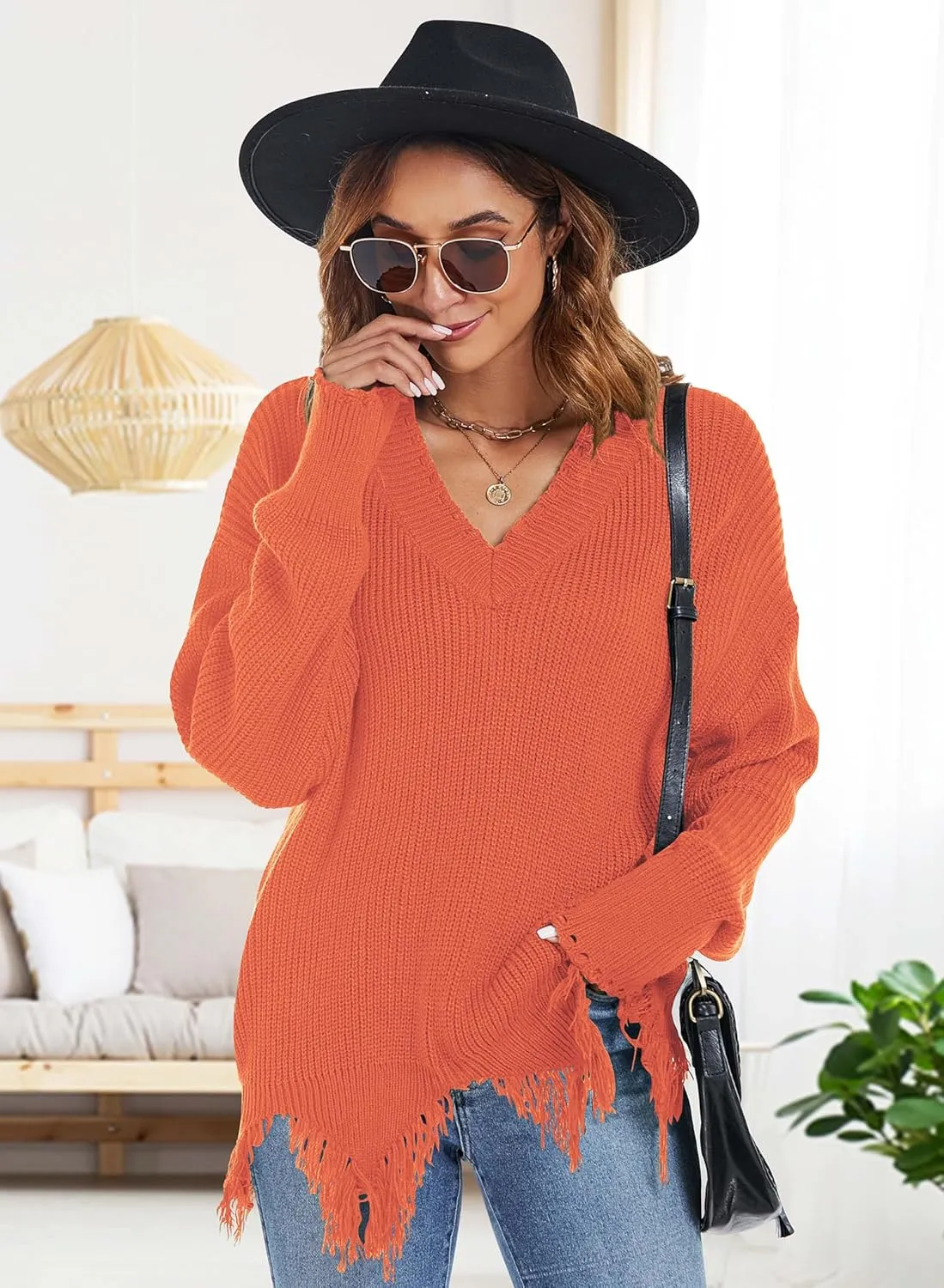 RANPHEE Womens Slouchy Long Sleeve Sweaters Fall Off The Shoulder Cute Baggy Pullover Sweater