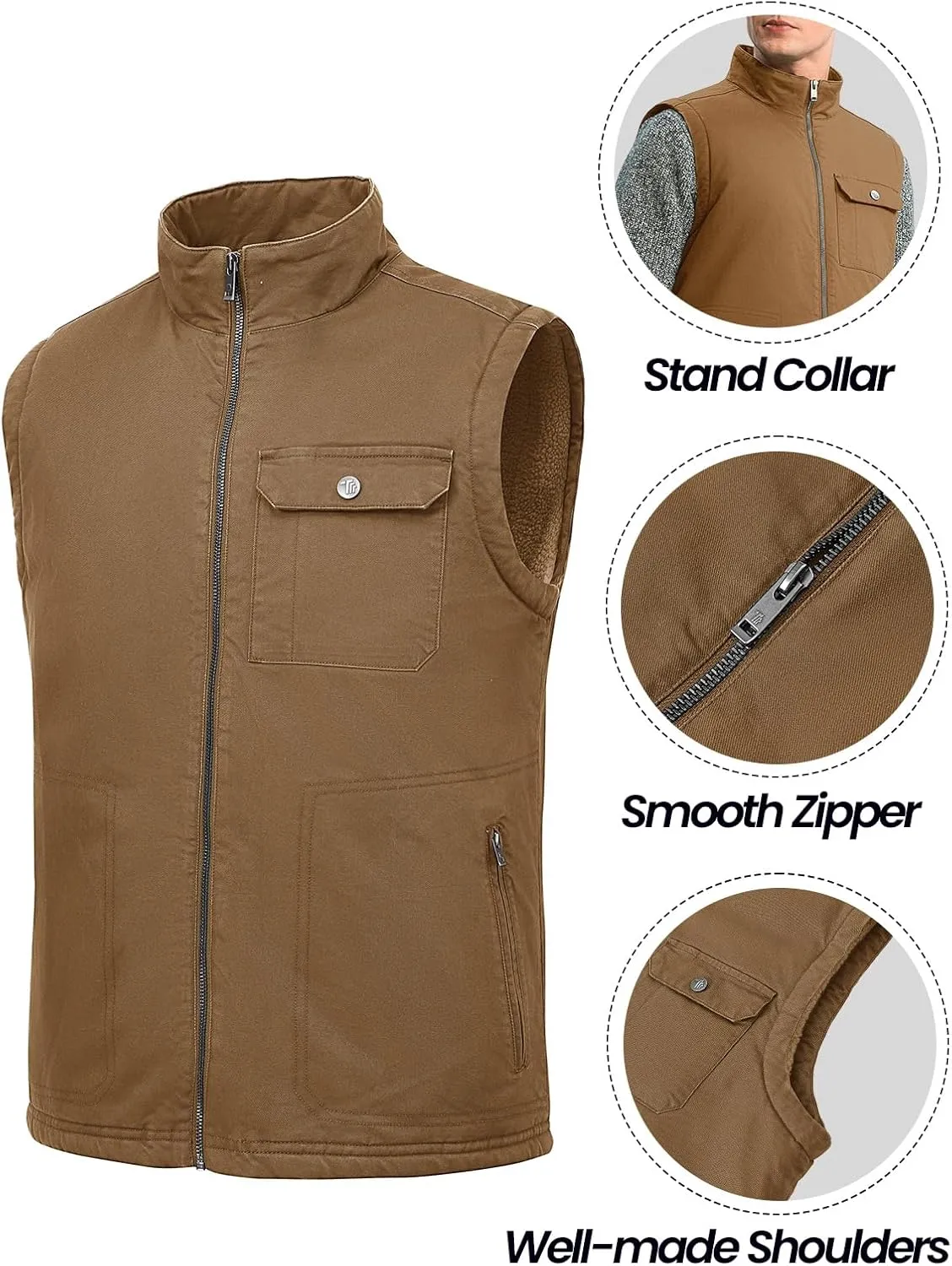 Rdruko Men's Sherpa Lined Vest Warm Winter Fleece Outerwear Vest