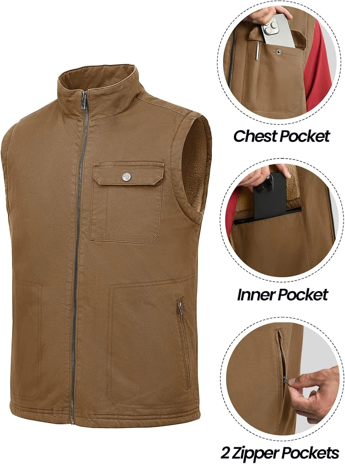 Rdruko Men's Sherpa Lined Vest Warm Winter Fleece Outerwear Vest