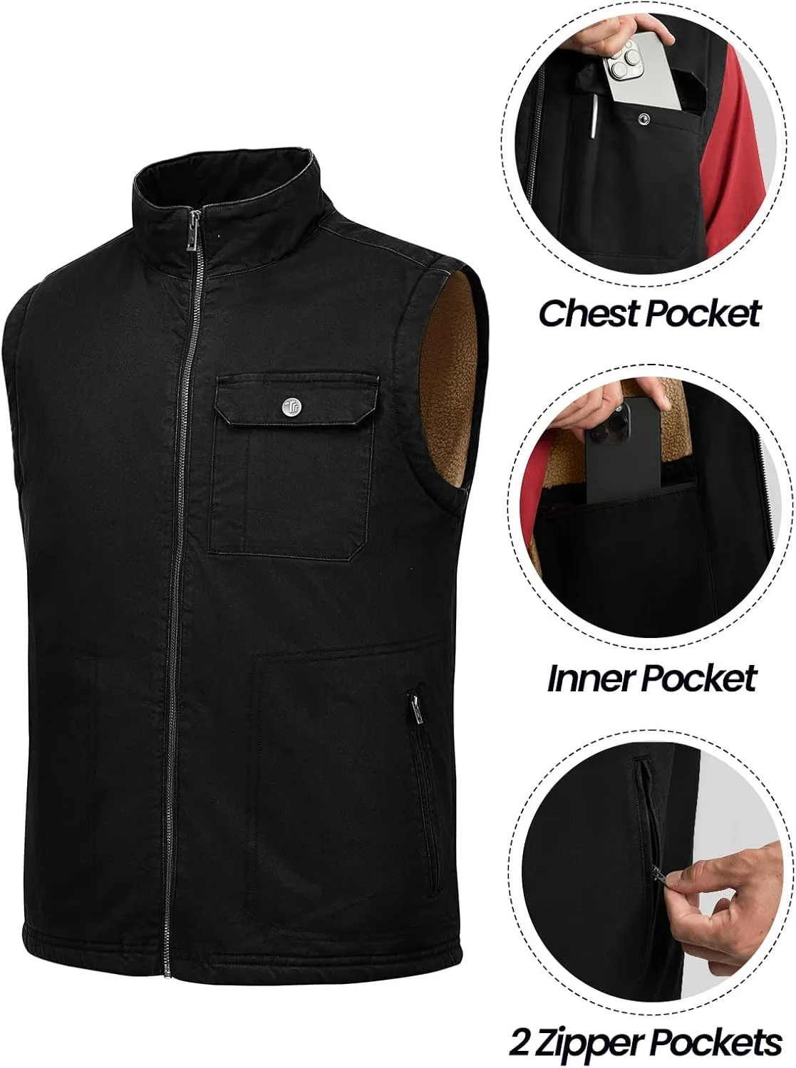 Rdruko Men's Sherpa Lined Vest Warm Winter Fleece Outerwear Vest
