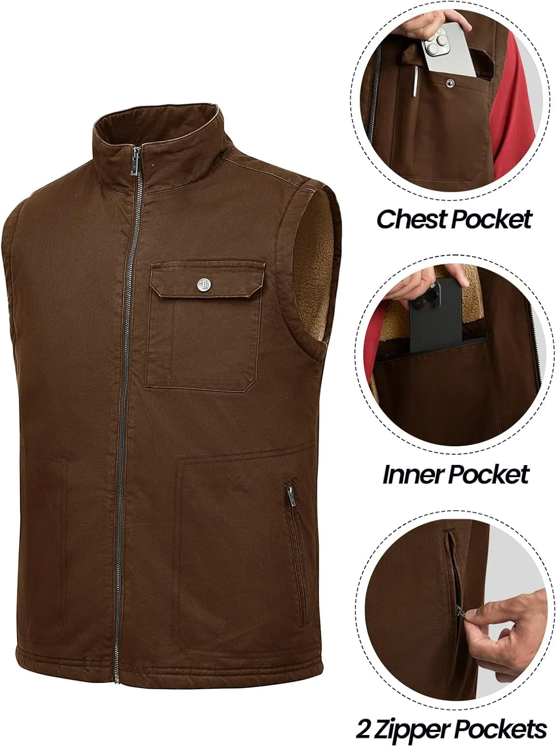 Rdruko Men's Sherpa Lined Vest Warm Winter Fleece Outerwear Vest