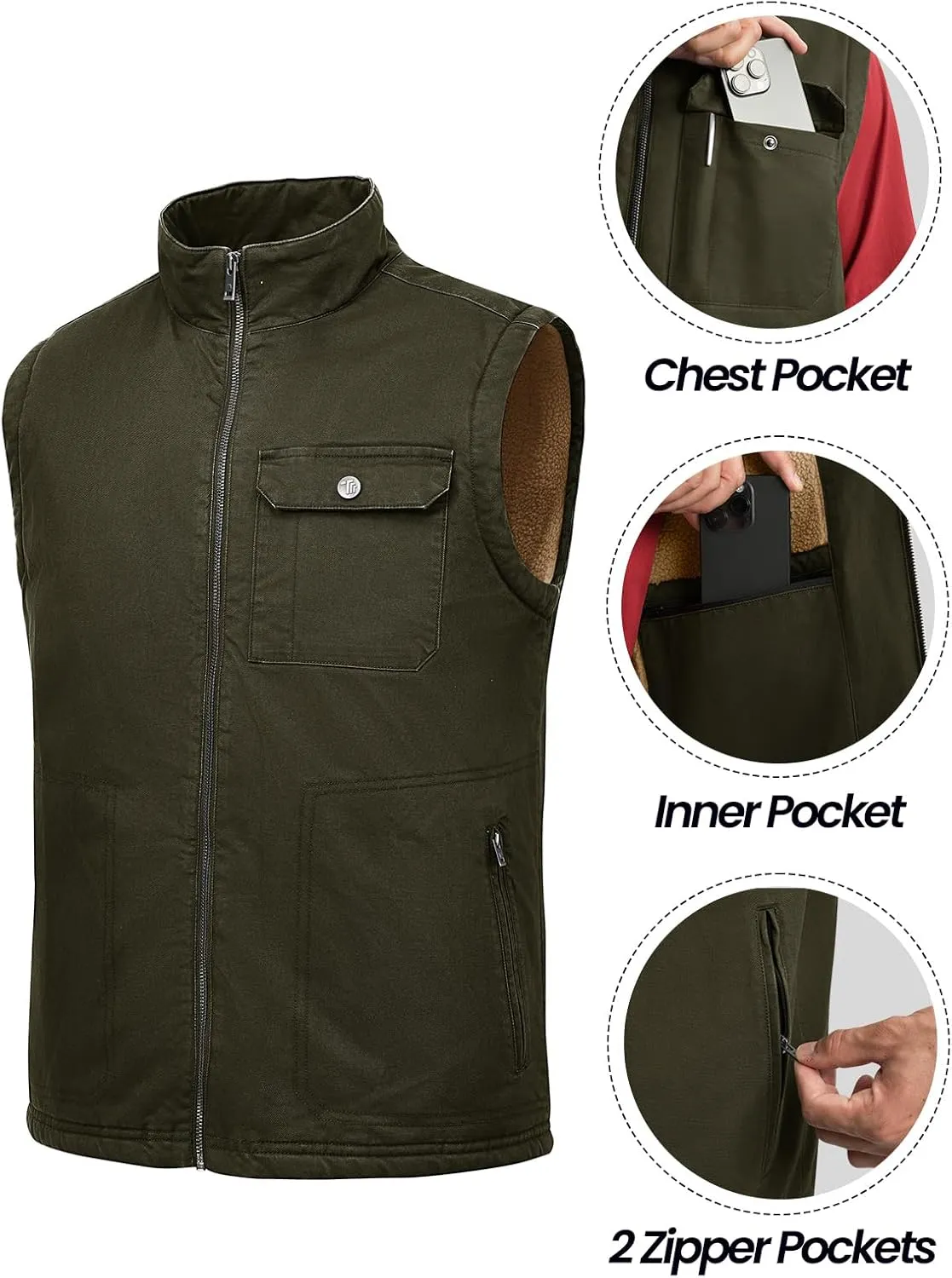Rdruko Men's Sherpa Lined Vest Warm Winter Fleece Outerwear Vest