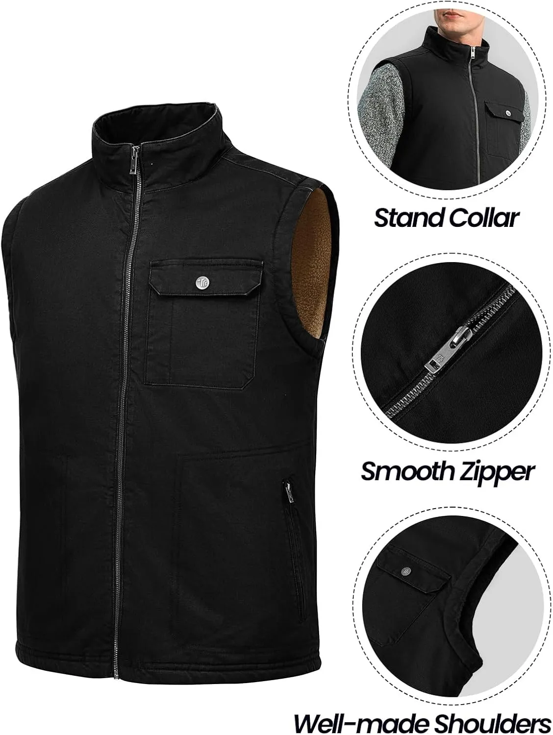 Rdruko Men's Sherpa Lined Vest Warm Winter Fleece Outerwear Vest