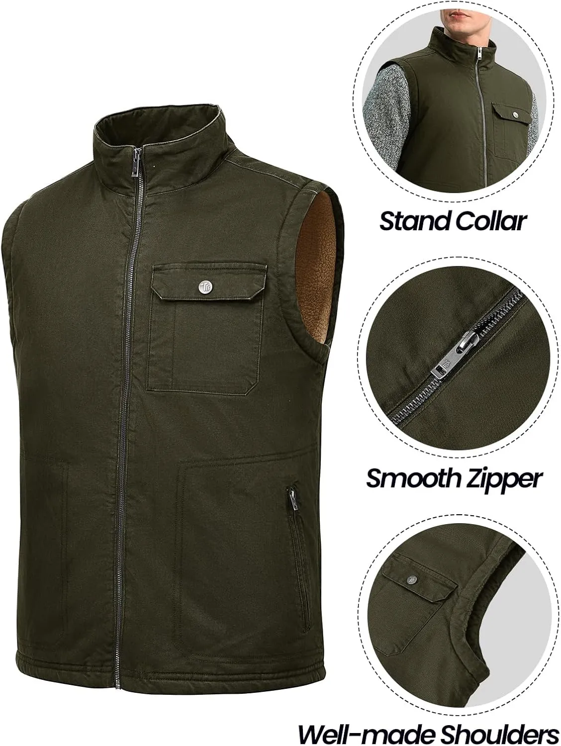 Rdruko Men's Sherpa Lined Vest Warm Winter Fleece Outerwear Vest