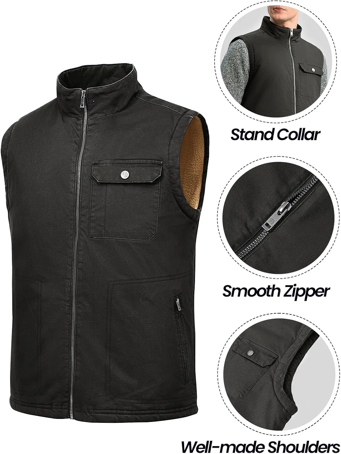 Rdruko Men's Sherpa Lined Vest Warm Winter Fleece Outerwear Vest