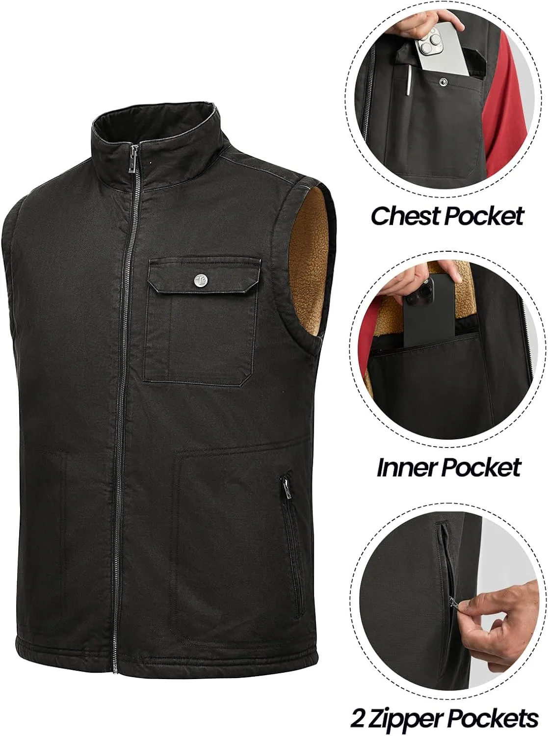 Rdruko Men's Sherpa Lined Vest Warm Winter Fleece Outerwear Vest