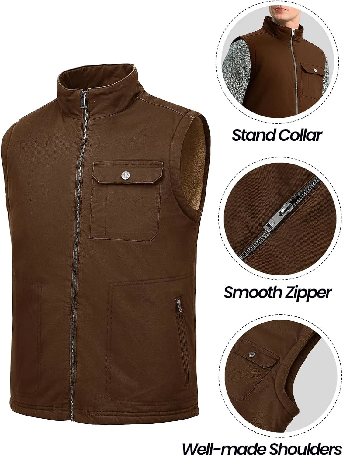 Rdruko Men's Sherpa Lined Vest Warm Winter Fleece Outerwear Vest