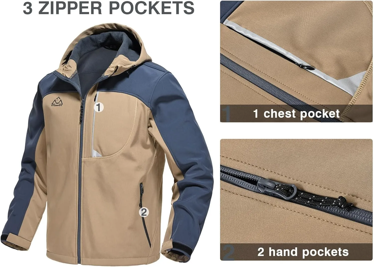 Rdruko Men's Soft Shell Jacket Fleece Lined Waterproof Lightweight Hiking Hooded Winter Jacket