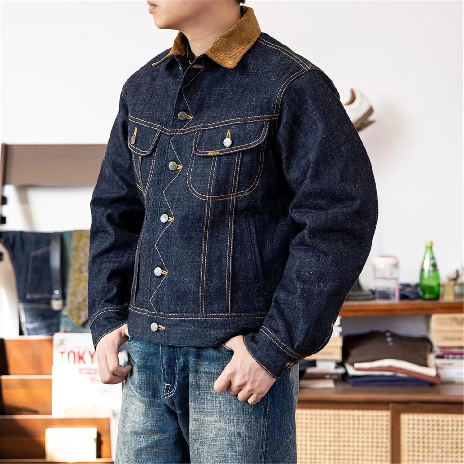 Red Tornado Blanket Lined Jean Jacket 18oz Selvedge Denim Cowboy Short Coat Men