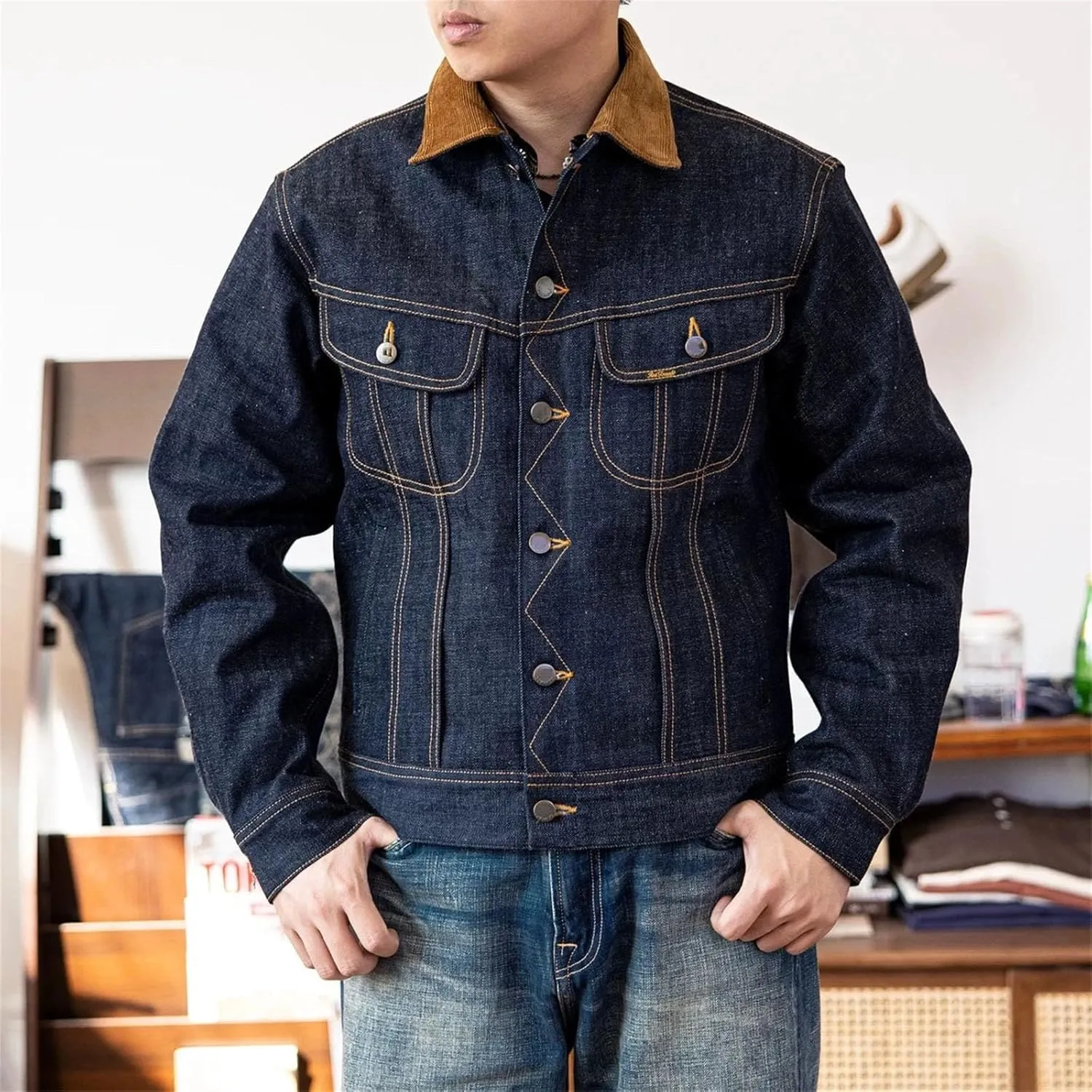 Red Tornado Blanket Lined Jean Jacket 18oz Selvedge Denim Cowboy Short Coat Men