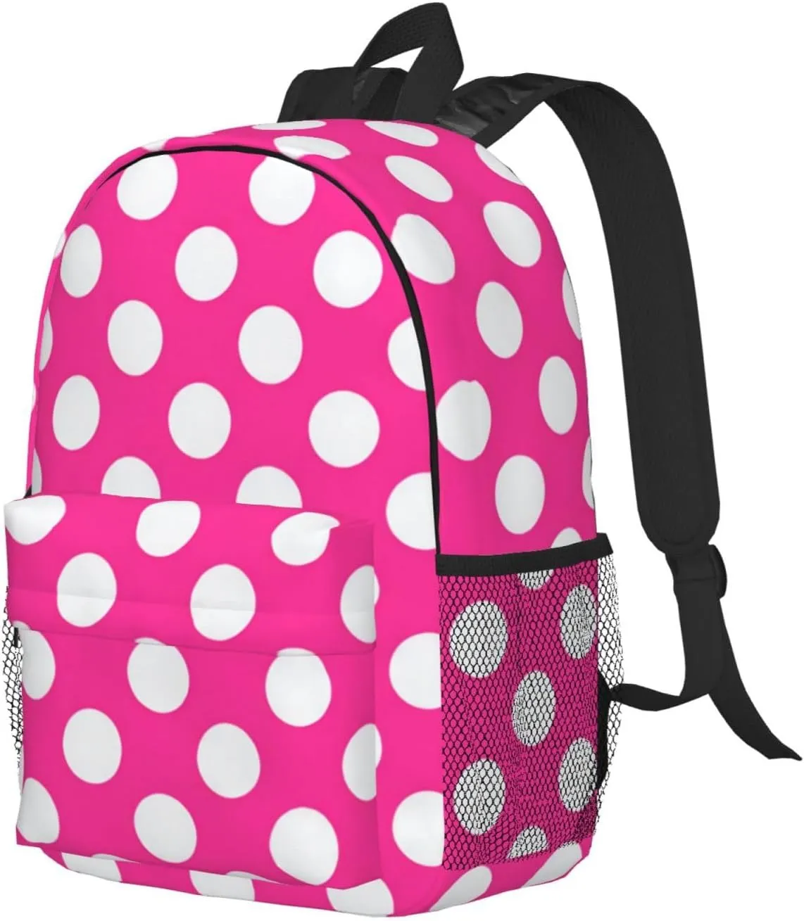 Red White Polka Dots Laptop Backpacks Casual Daypack Travel Backpack Shoulder Bag with Multiple Pockets