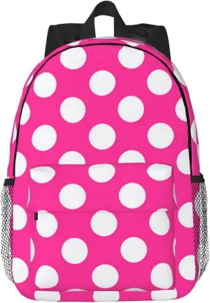 Red White Polka Dots Laptop Backpacks Casual Daypack Travel Backpack Shoulder Bag with Multiple Pockets