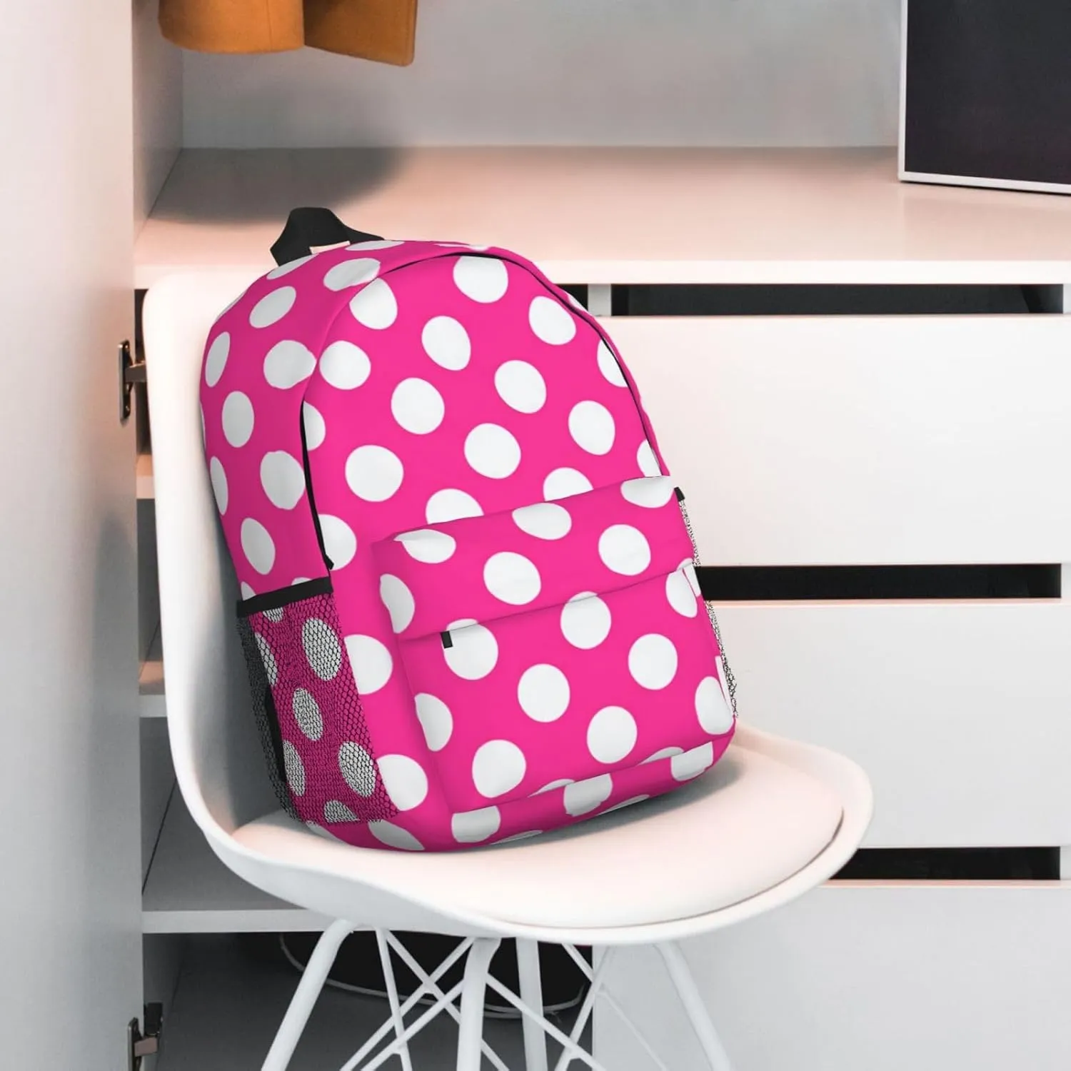 Red White Polka Dots Laptop Backpacks Casual Daypack Travel Backpack Shoulder Bag with Multiple Pockets