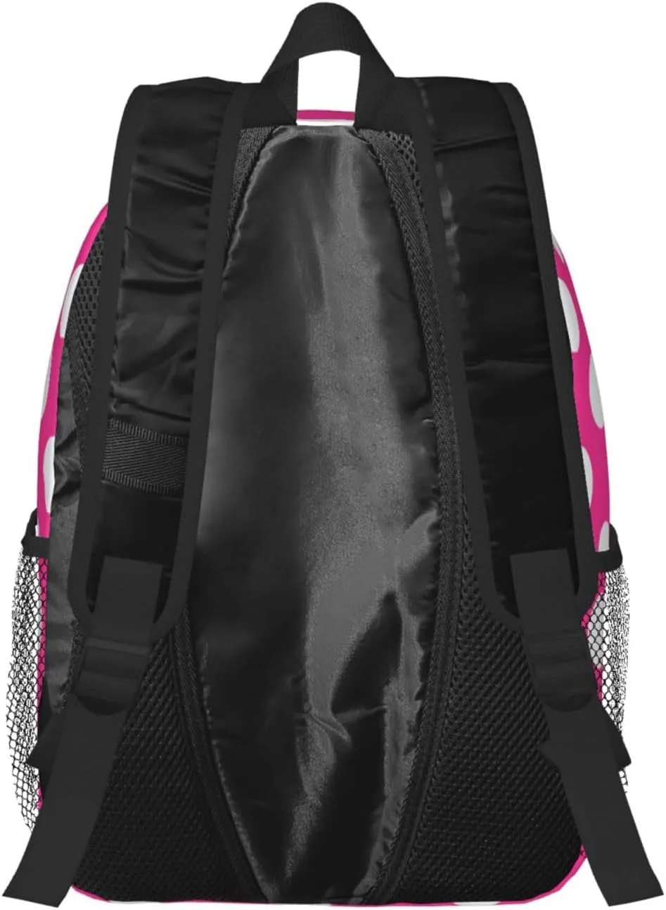 Red White Polka Dots Laptop Backpacks Casual Daypack Travel Backpack Shoulder Bag with Multiple Pockets