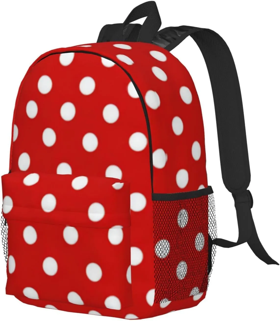 Red White Polka Dots Laptop Backpacks Casual Daypack Travel Backpack Shoulder Bag with Multiple Pockets