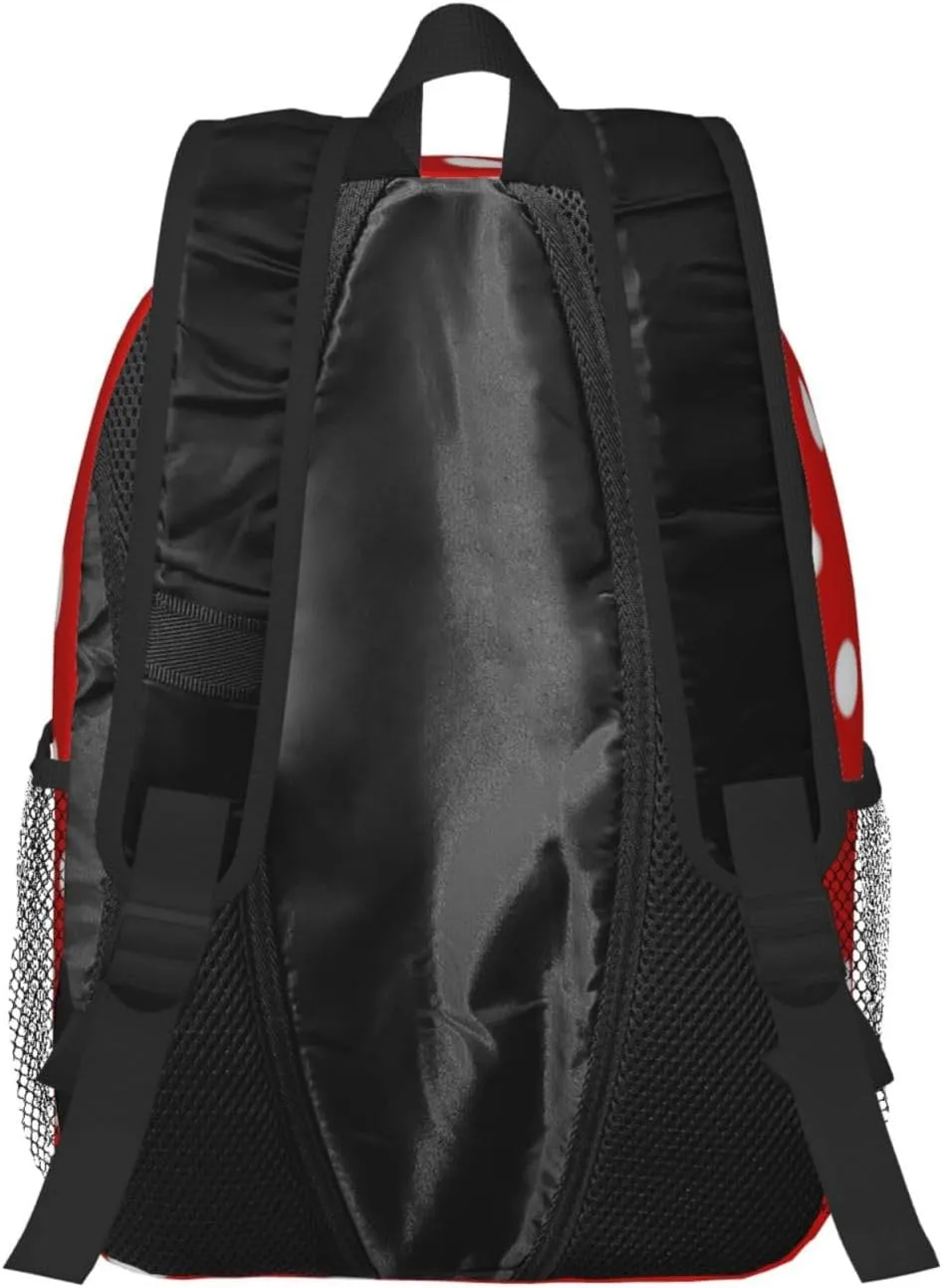 Red White Polka Dots Laptop Backpacks Casual Daypack Travel Backpack Shoulder Bag with Multiple Pockets
