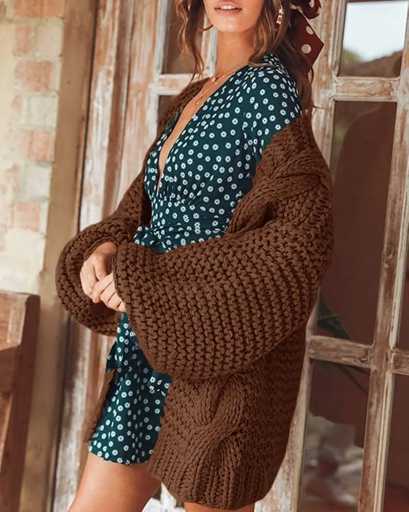 Remikstyt Womens Chunky Cardigan Cable Knit Oversized Open Front Cardigan Sweaters