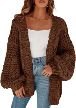 Remikstyt Womens Chunky Cardigan Cable Knit Oversized Open Front Cardigan Sweaters