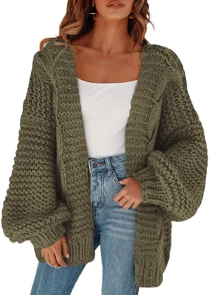 Remikstyt Womens Chunky Cardigan Cable Knit Oversized Open Front Cardigan Sweaters