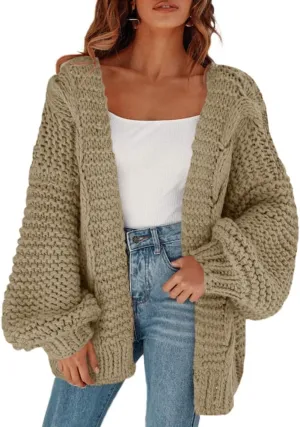 Remikstyt Womens Chunky Cardigan Cable Knit Oversized Open Front Cardigan Sweaters