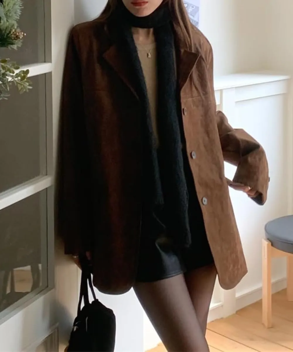 RICHTRUE Old Money Aesthetic Winter Brown Faux Leather Jacket Women Fall Fashion 2024 Trendy Suede Jacket Y2k Outerwear