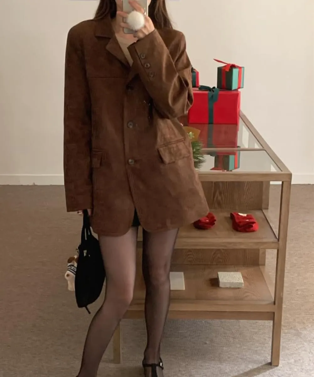 RICHTRUE Old Money Aesthetic Winter Brown Faux Leather Jacket Women Fall Fashion 2024 Trendy Suede Jacket Y2k Outerwear