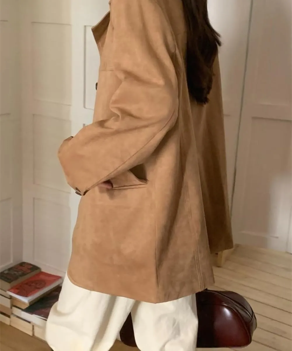 RICHTRUE Old Money Aesthetic Winter Brown Faux Leather Jacket Women Fall Fashion 2024 Trendy Suede Jacket Y2k Outerwear