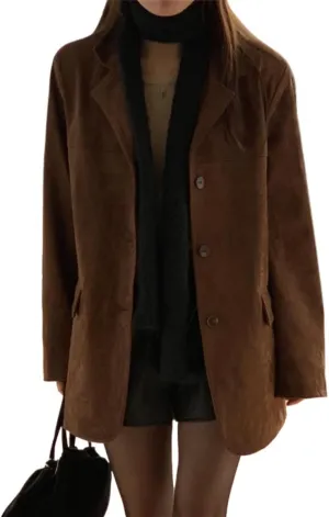RICHTRUE Old Money Aesthetic Winter Brown Faux Leather Jacket Women Fall Fashion 2024 Trendy Suede Jacket Y2k Outerwear