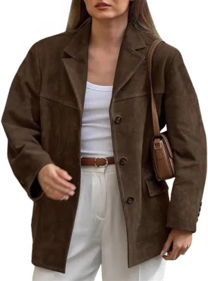 RICHTRUE Old Money Aesthetic Winter Suede Jacket Y2k Outerwear Brown Faux Leather Jacket Women Fall Fashion 2024 Trendy