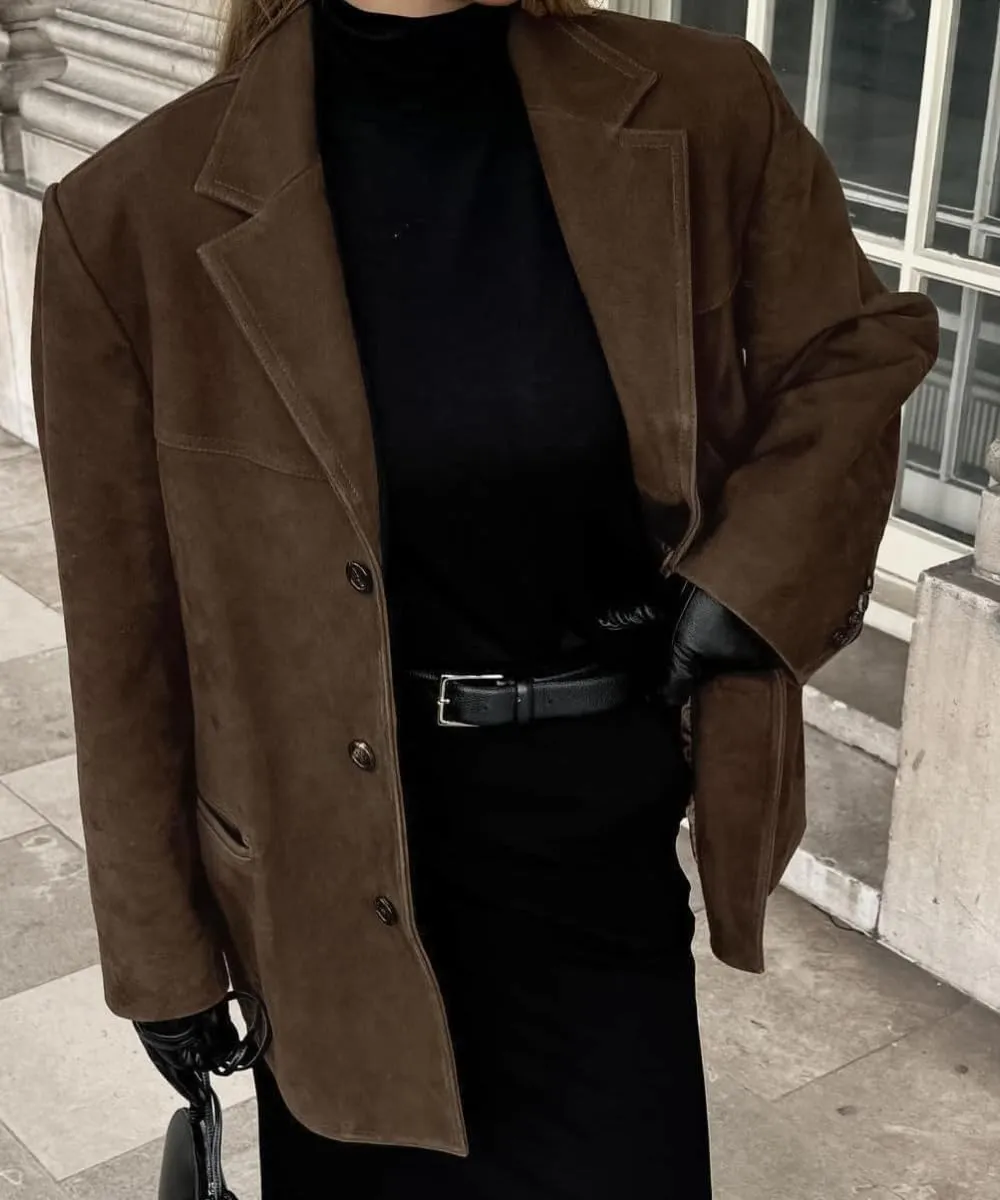 RICHTRUE Old Money Aesthetic Winter Suede Jacket Y2k Outerwear Brown Faux Leather Jacket Women Fall Fashion 2024 Trendy