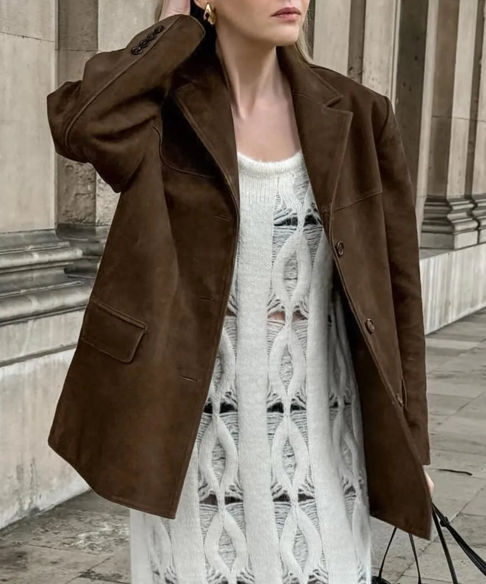 RICHTRUE Old Money Aesthetic Winter Suede Jacket Y2k Outerwear Brown Faux Leather Jacket Women Fall Fashion 2024 Trendy