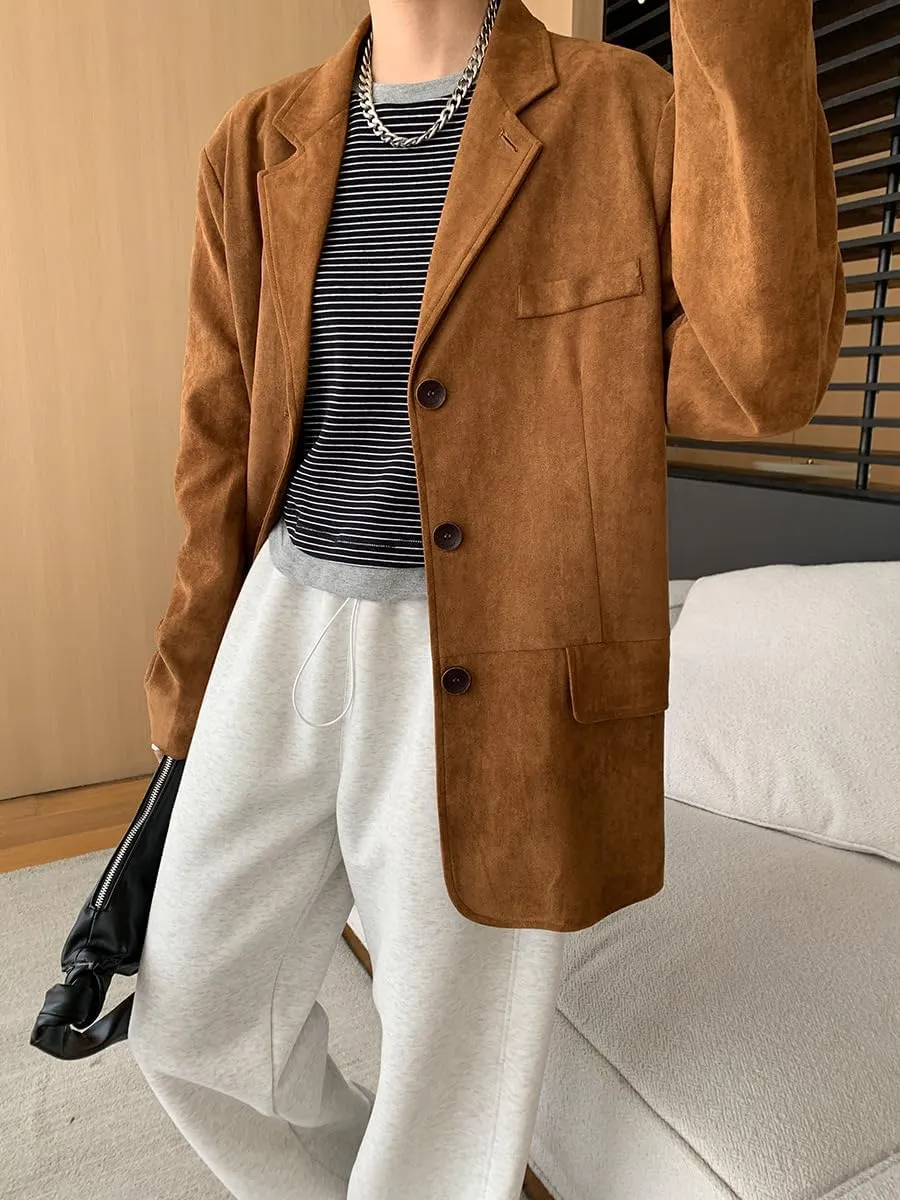RICHTRUE Suede Jacket Y2k Outerwear Brown Faux Leather Jacket Women Fall Fashion 2024 Trendy Oversized Blazers