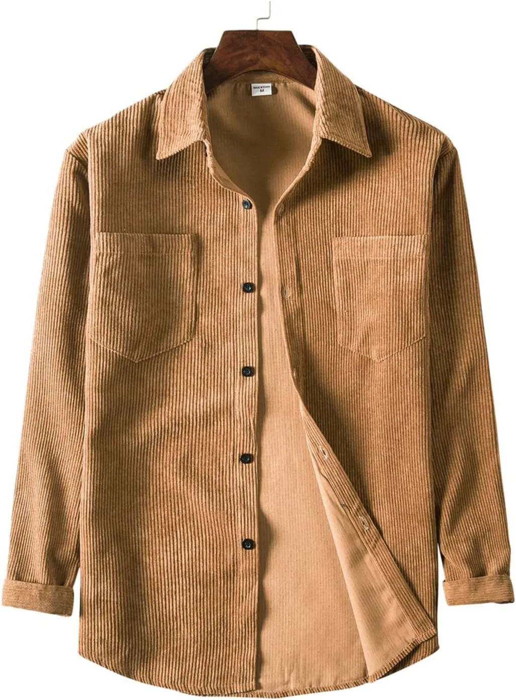 RINTONIX Mens Solid Long Sleeve Ribbed Button Down Corduroy Shirt Jacket Casual Spring Fall Pocket Shacket Jacket