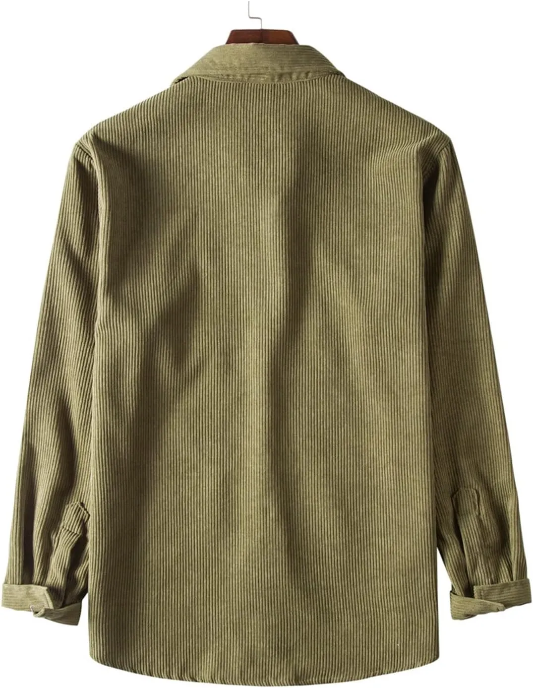 RINTONIX Mens Solid Long Sleeve Ribbed Button Down Corduroy Shirt Jacket Casual Spring Fall Pocket Shacket Jacket
