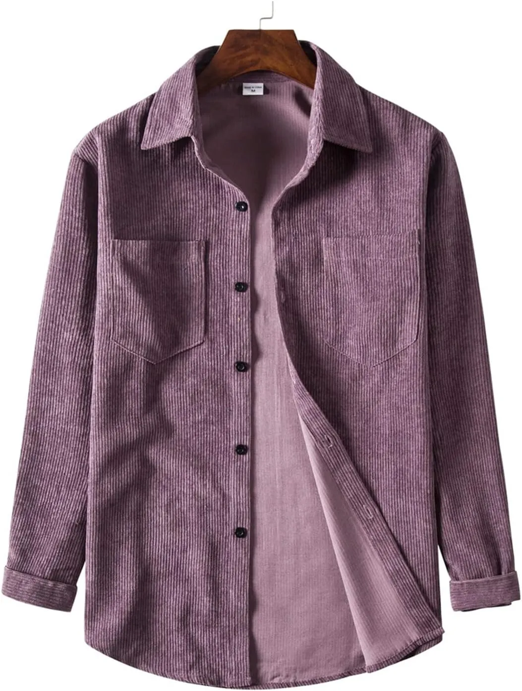 RINTONIX Mens Solid Long Sleeve Ribbed Button Down Corduroy Shirt Jacket Casual Spring Fall Pocket Shacket Jacket