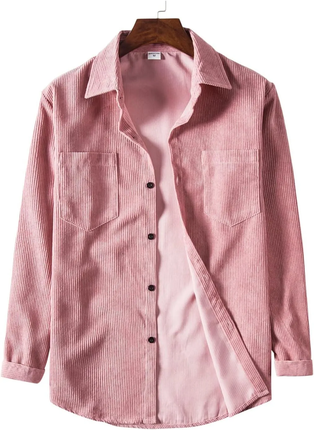 RINTONIX Mens Solid Long Sleeve Ribbed Button Down Corduroy Shirt Jacket Casual Spring Fall Pocket Shacket Jacket