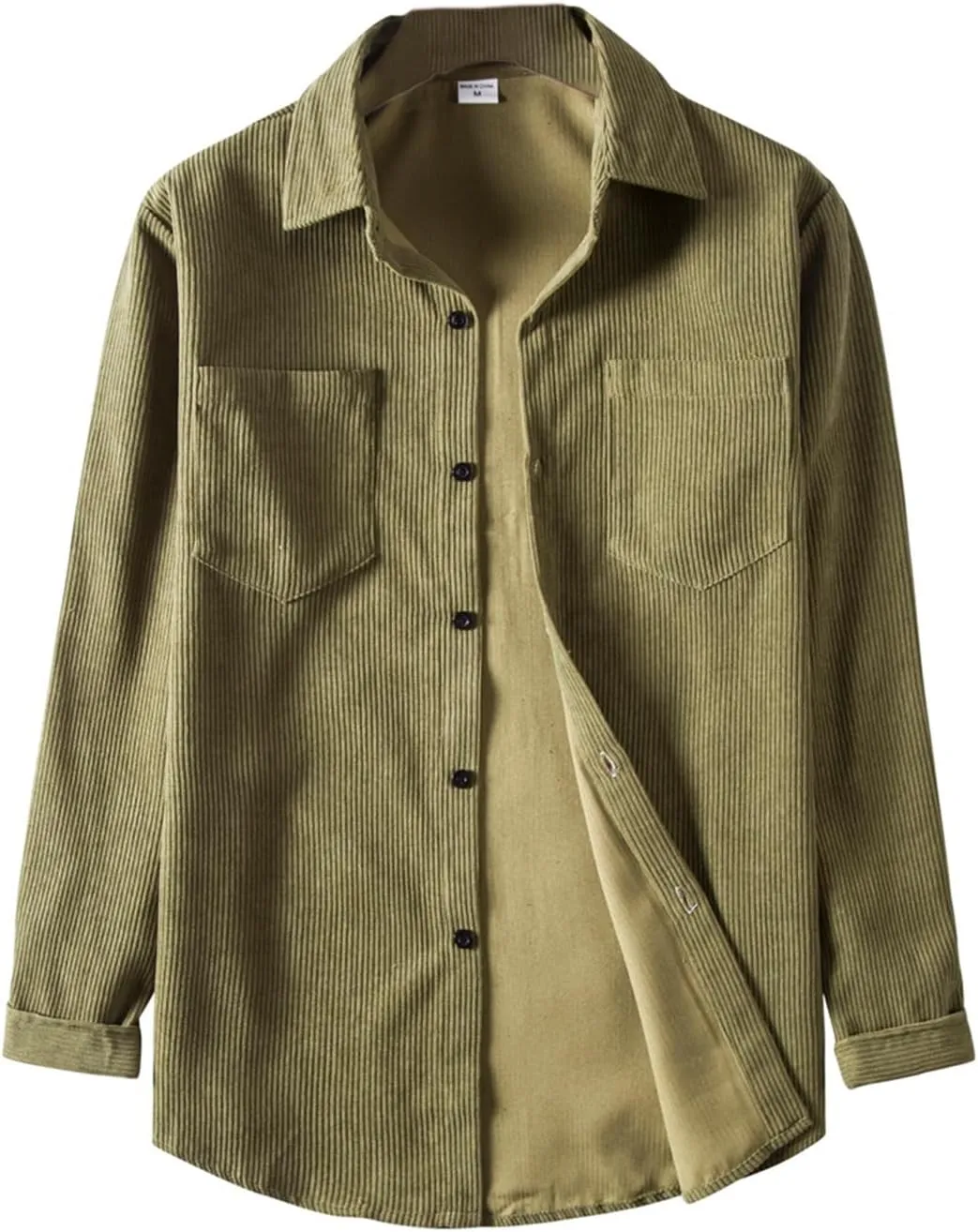 RINTONIX Mens Solid Long Sleeve Ribbed Button Down Corduroy Shirt Jacket Casual Spring Fall Pocket Shacket Jacket