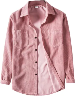RINTONIX Mens Solid Long Sleeve Ribbed Button Down Corduroy Shirt Jacket Casual Spring Fall Pocket Shacket Jacket