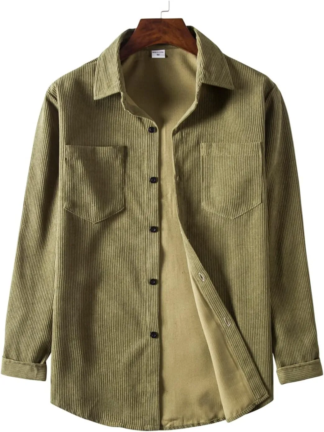 RINTONIX Mens Solid Long Sleeve Ribbed Button Down Corduroy Shirt Jacket Casual Spring Fall Pocket Shacket Jacket