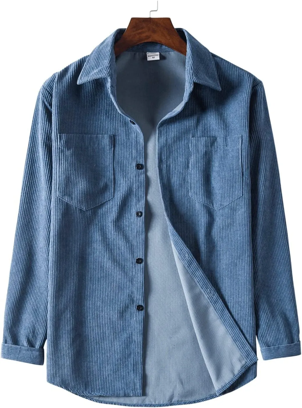 RINTONIX Mens Solid Long Sleeve Ribbed Button Down Corduroy Shirt Jacket Casual Spring Fall Pocket Shacket Jacket