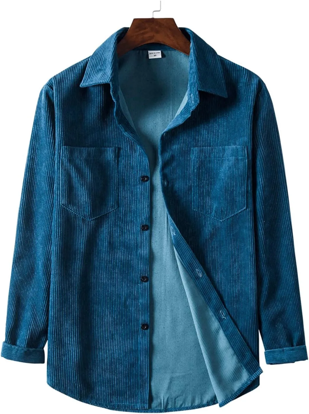 RINTONIX Mens Solid Long Sleeve Ribbed Button Down Corduroy Shirt Jacket Casual Spring Fall Pocket Shacket Jacket