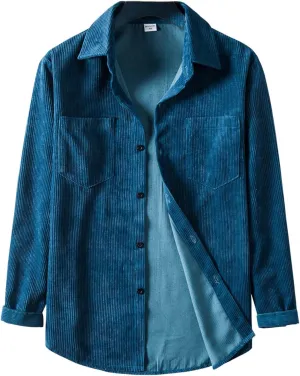 RINTONIX Mens Solid Long Sleeve Ribbed Button Down Corduroy Shirt Jacket Casual Spring Fall Pocket Shacket Jacket