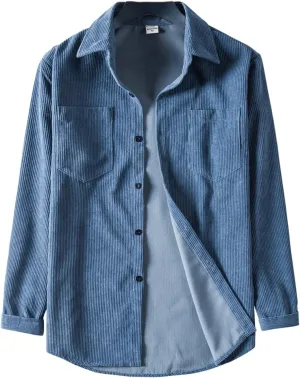 RINTONIX Mens Solid Long Sleeve Ribbed Button Down Corduroy Shirt Jacket Casual Spring Fall Pocket Shacket Jacket