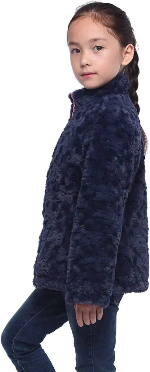Rokka&Rolla Girls' Reversible Water-Resistant Teddy Sherpa Fleece Puffer Jacket Winter Coat