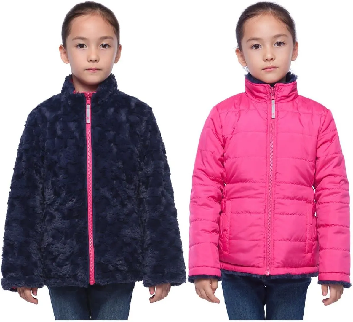 Rokka&Rolla Girls' Reversible Water-Resistant Teddy Sherpa Fleece Puffer Jacket Winter Coat