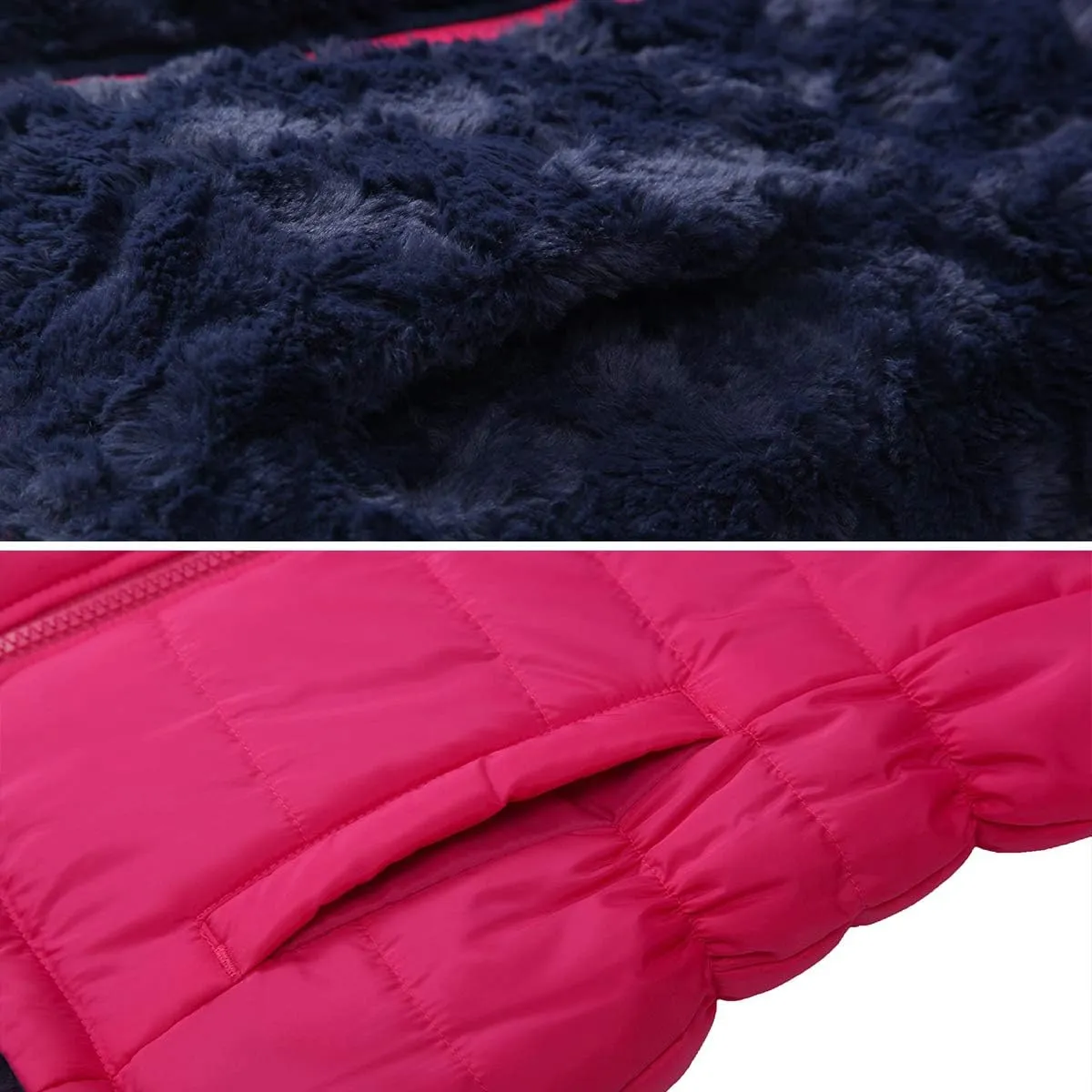 Rokka&Rolla Girls' Reversible Water-Resistant Teddy Sherpa Fleece Puffer Jacket Winter Coat